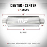 Magnaflow Universal Muffler/Silencer 2.5" ID/OD, Round 4" x 14", Satin S/S | #10416